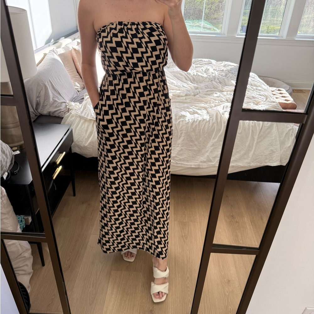Chevron Strapless Maxi Dress